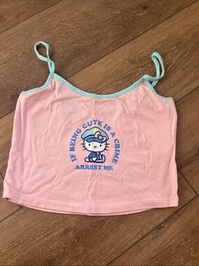 Hello Kitty Pink Graphic Tank Top with Mint Trim